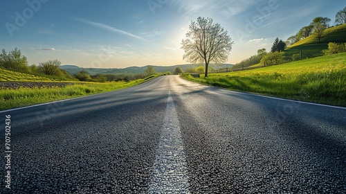 road panorama in countryside on sunny spring day