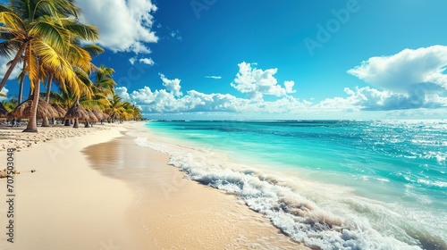 beach in Punta Cana, Dominican Republic. Vacation holidays background wallpaper. View of nice tropical beach © INK ART BACKGROUND