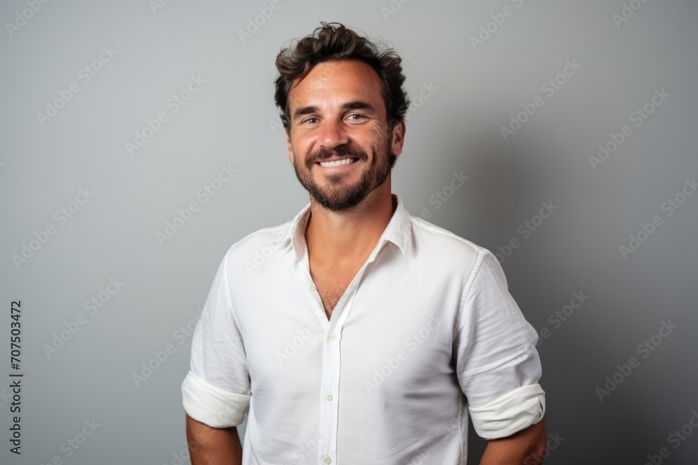 Portrait of a handsome man in a white shirt smiling at the camera Portrait of a handsome man in a white shirt smiling at the camera