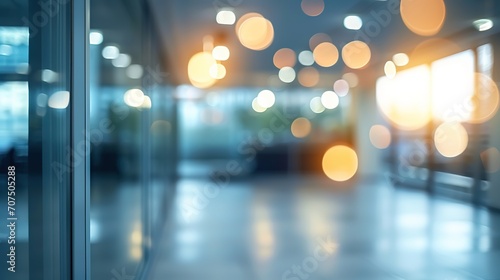 Fototapeta Naklejka Na Ścianę i Meble -  Blurred empty open space office. Abstract light bokeh at office interior background for design.