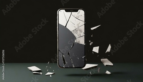 Broken smartphone mockup on black background