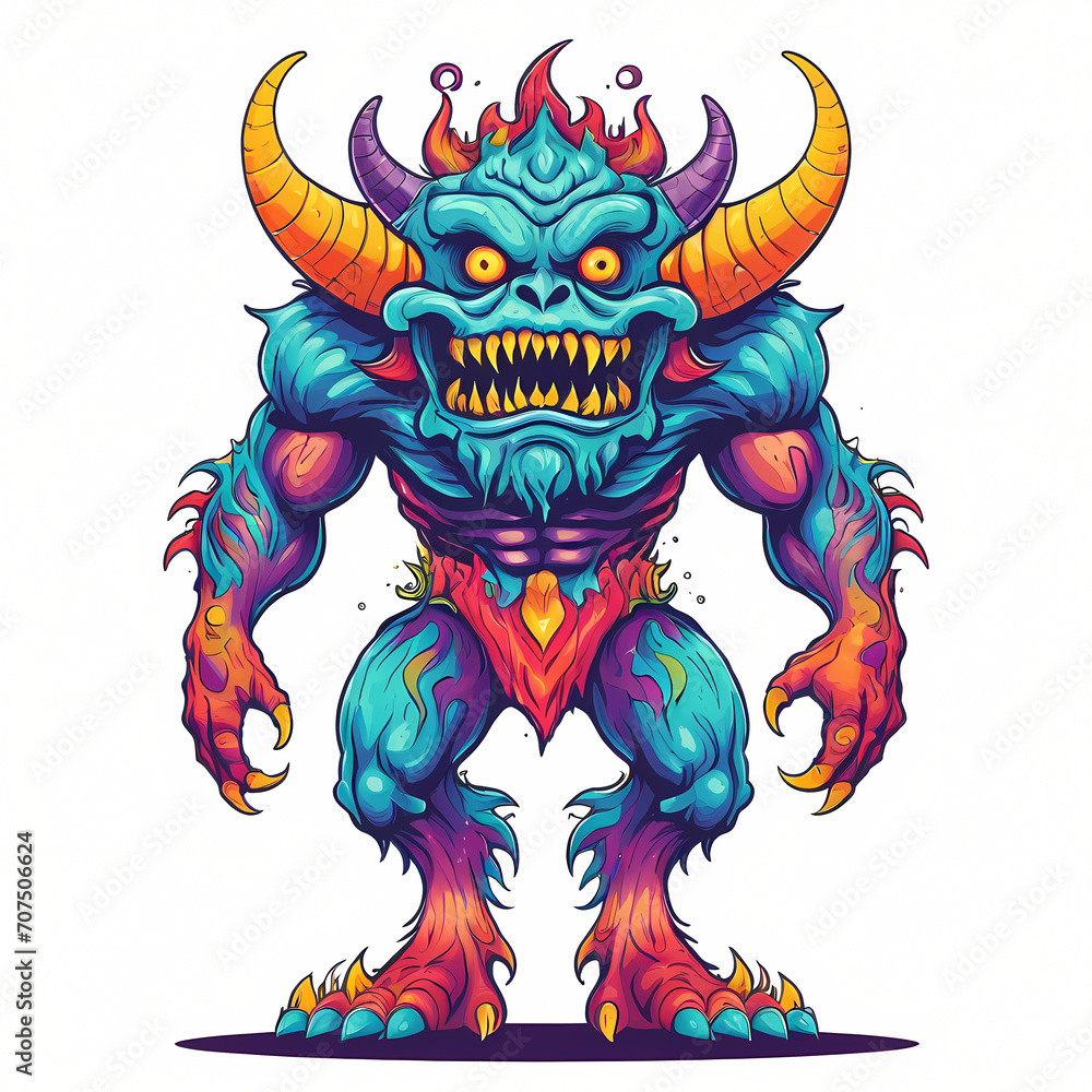 Mystical full body angry monster character standing facing forward. Graphic design for mascot, t shirt, banner, cover, tattoo. Digital asset ready to print. Mystical full body angry monster character standing facing forward. Graphic design for mascot, t shirt, banner, cover, tattoo. Digital asset ready to print.