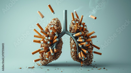 Health concept of a lung transformed into a cigarette-filled organ, vividly conveying the harmful impact of smoking. Powerful no-smoking message campaign © hmzphotostory