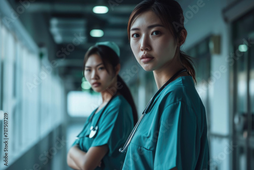 Portrait smiling asian young doctor or nurse Healthcare Professionals in Hospital