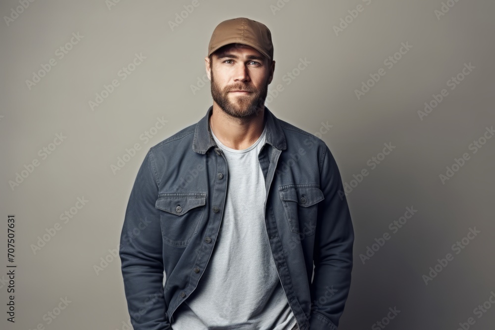 Portrait of a handsome man in a cap. Men's beauty, fashion.