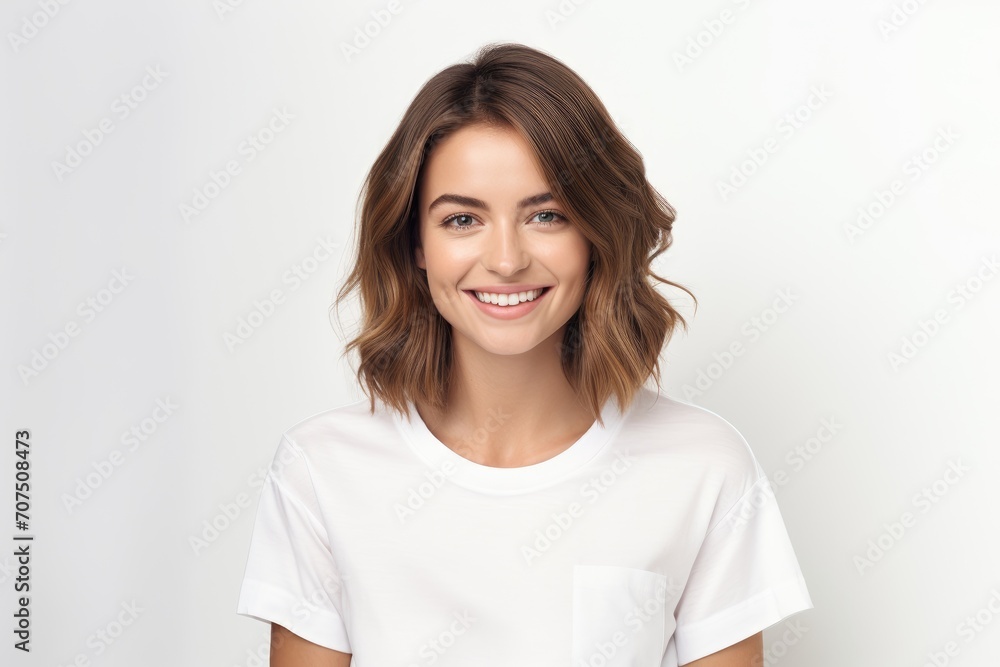 Smiling Woman in White Shirt Looking at the Camera Smiling Woman in White Shirt Looking at the Camera