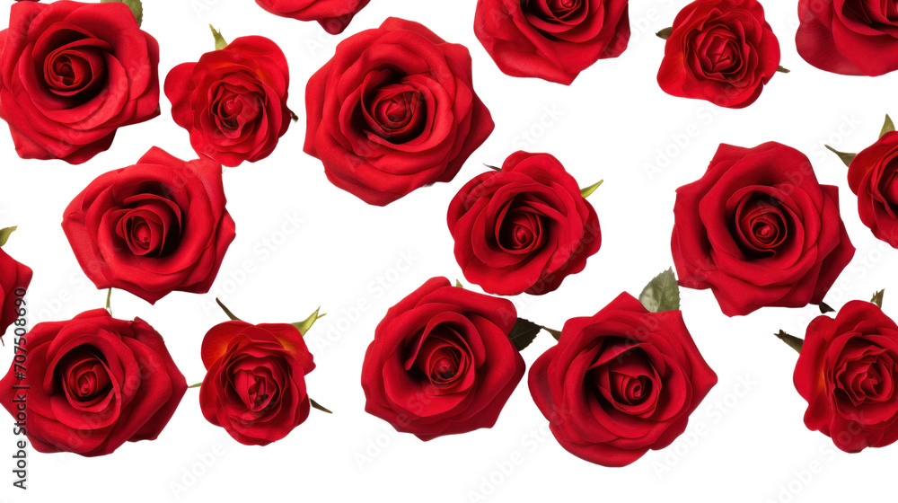 Collection of red roses isolated on transparent and white background.PNG image.