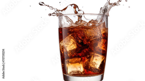 Cola splashing out of a glass Isolated on white background, isolated on transparent and white background.PNG image.