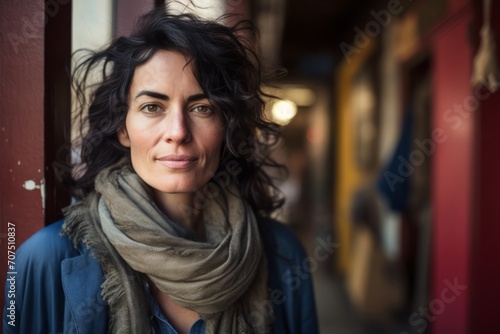 Portrait of a beautiful woman in the city. Shallow depth of field.