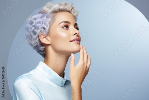 Woman With White Hair Touching Her Face