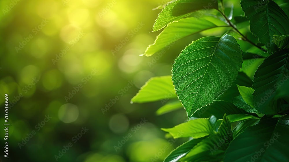 Green leaf on blurred greenery background. Beautiful leaf texture in sunlight Green leaf on blurred greenery background. Beautiful leaf texture in sunlight