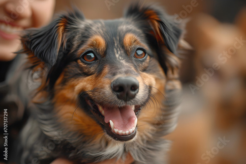 Person Holding a Dog and Smiling