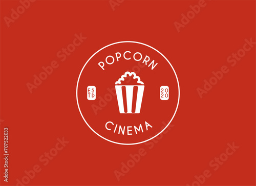 Popcorn logo badge with illustration of popcorn in bucket