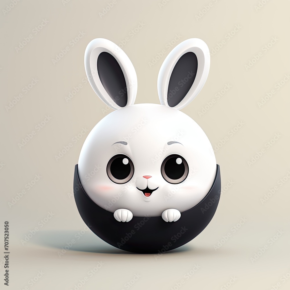 Obraz premium A round white bunny in a chocolate egg.