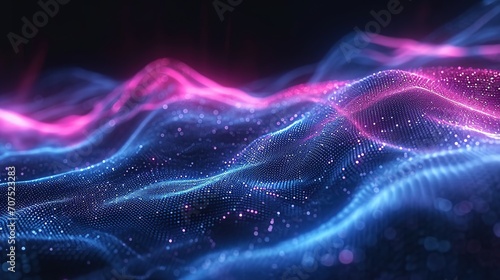 Smooth smoke particle wave, big data techno background with glowing dots