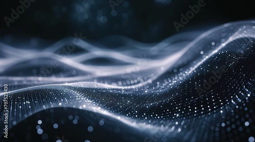 Smooth smoke particle wave, big data techno background with glowing dots, hi-tech concept