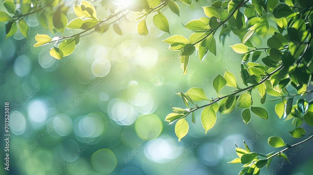 Spring background, green tree leaves on blurred background Spring background, green tree leaves on blurred background