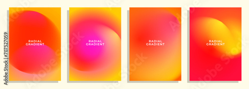 abstract sunrise sky color radial gradient style cover poster background design set. photo