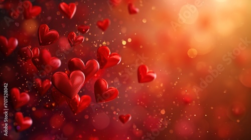 Valentines day background banner - abstract panorama background with red hearts 
