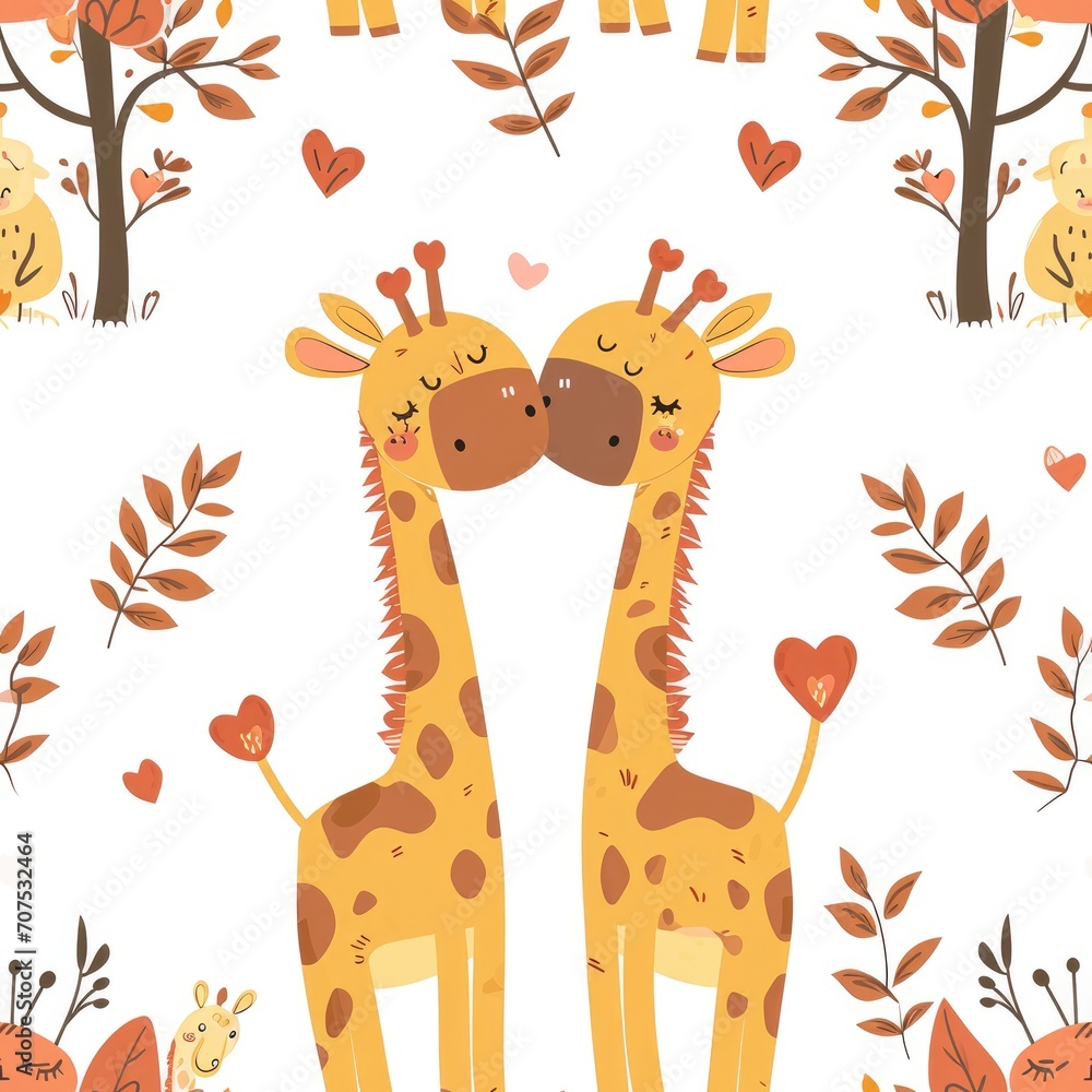 cute seamless pattern with giraffe couple decorated with heart love symbol cute seamless pattern with giraffe couple decorated with heart love symbol