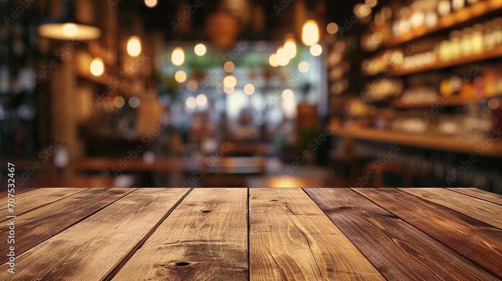 Wooden board empty table in front of blurred background. Perspective brown wood over blur in coffee shop - can be used for display or montage your products.Mock up for display of product Wooden board empty table in front of blurred background. Perspective brown wood over blur in coffee shop - can be used for display or montage your products.Mock up for display of product