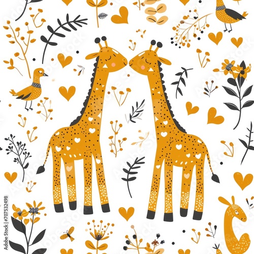 cute seamless pattern with giraffe couple decorated with heart love symbol