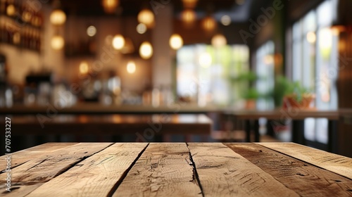 Wooden board empty table in front of blurred background. Perspective brown wood over blur in coffee shop - can be used for display or montage your products.Mock up for display of product