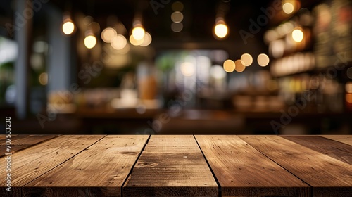 Wooden board empty table in front of blurred background. Perspective brown wood over blur in coffee shop - can be used for display or montage your products.