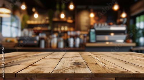 Wooden board empty table in front of blurred background. Perspective brown wood over blur in coffee shop - can be used for display or montage your products