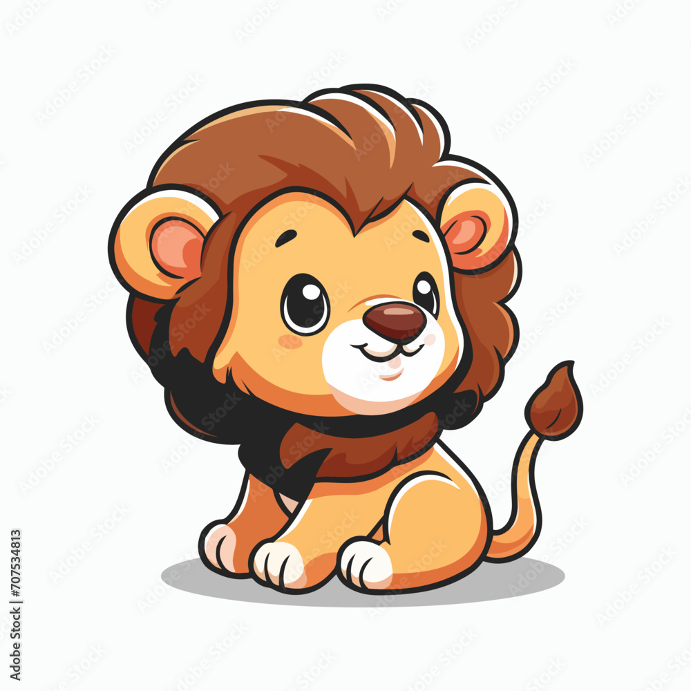 Fototapeta premium Cute lion cub smiling face vector cartoon illustration