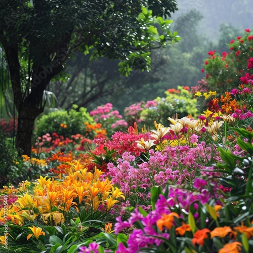 A colorful botanical garden with a variety of flowers and plants Displaying natural beauty Biodiversity And the joy of gardening