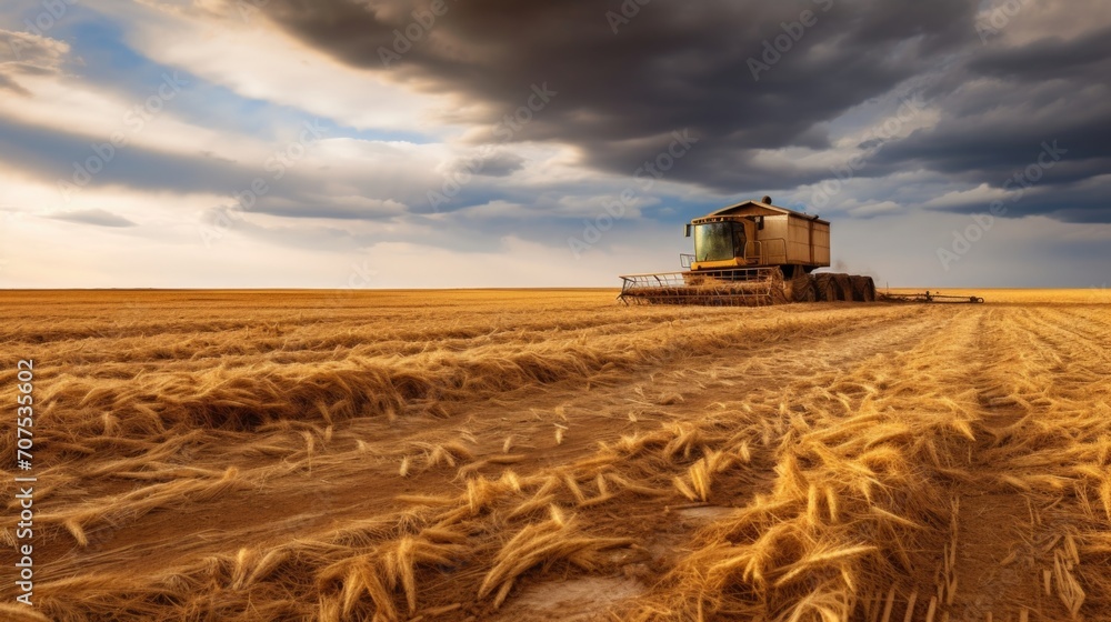 Fototapeta premium A chilling wind sweeps across the desolate farmland, carrying with it the bitter reminder of the failed harvest resulting from unrelenting bouts of extreme weather.