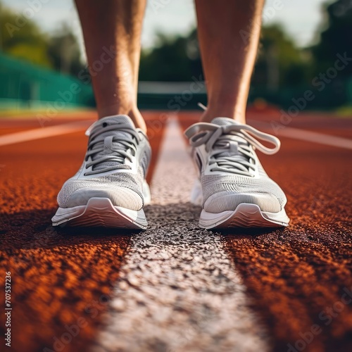 A pair of running shoes on a track field