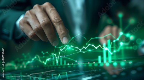 Close up of businesswoman hands working with laptop computer and forex chart on screen