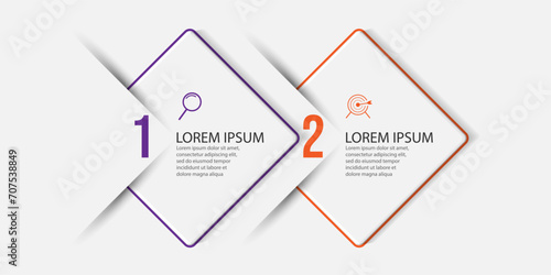 business infographic 2 parts or steps, there are icons, text, numbers. Can be used for presentation banners, workflow layouts, process diagrams, flow charts, info graphics, your business presentations