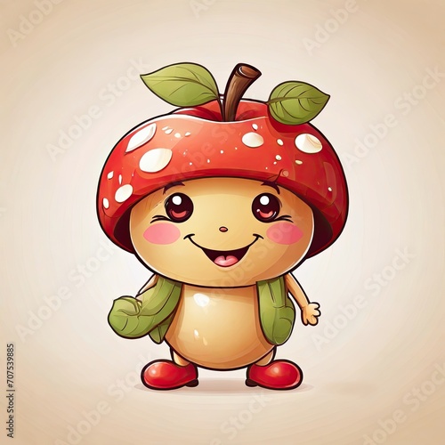 Cartoon apple with a happy face and green leaf is a fun and playful illustration suitable for children's books, healthy eating campaigns, and cute food-themed designs.