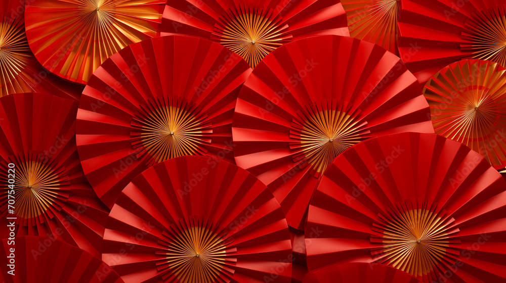 Red and gold paper fan Chinese decoration background for 2024 Red and gold paper fan Chinese decoration background for 2024