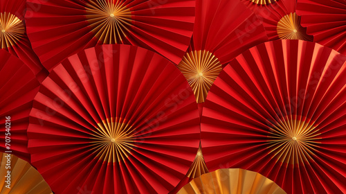 Red and gold paper fan Chinese decoration background for 2024