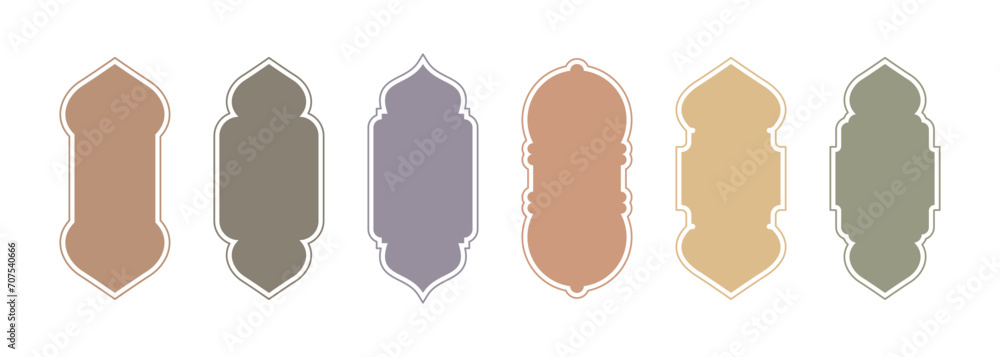 Set of oriental-style Islamic windows and arches with a modern boho design, mosque dome. Set of oriental-style Islamic windows and arches with a modern boho design, mosque dome.