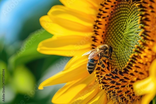 Busy bee buzzing around a blooming sunflower © Jelena