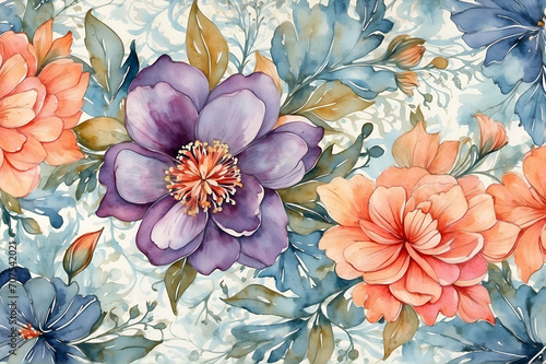 watercolor drawing flower pattern on batik background