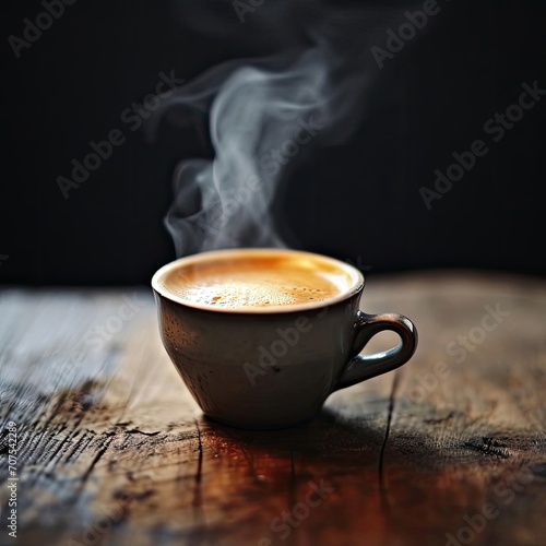 Freshly brewed espresso in a small cup Steam rising