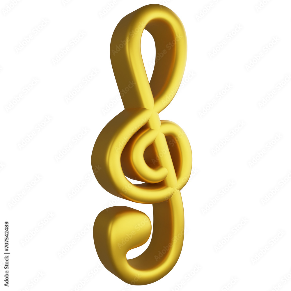 Treble clef or G clef note side view metallic gold clipart flat design icon isolated on transparent background, 3D render entertainment and music concept Treble clef or G clef note side view metallic gold clipart flat design icon isolated on transparent background, 3D render entertainment and music concept