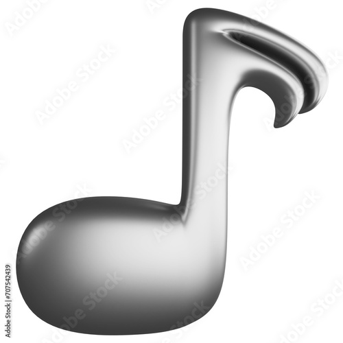 Semiquaver or sixteenth note metallic silver clipart flat design icon isolated on transparent background, 3D render entertainment and music concept photo