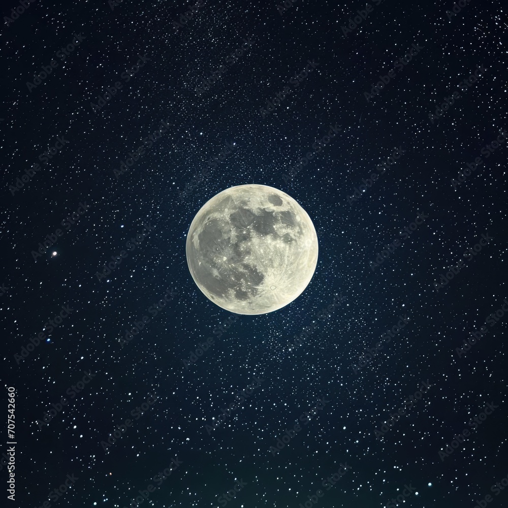 Glowing full moon in a star-filled night sky