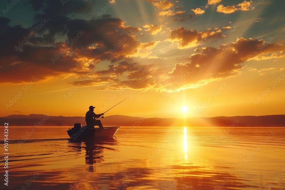 Lone fisherman casting a line at sunrise