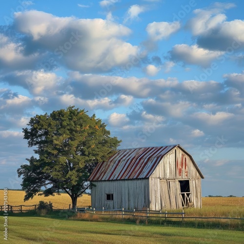 Lone old barn standing in a peaceful countryside