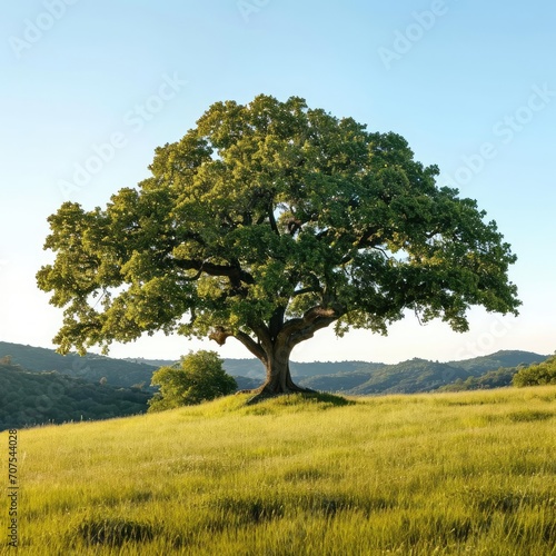 Majestic oak tree standing tall in a lush meadow
