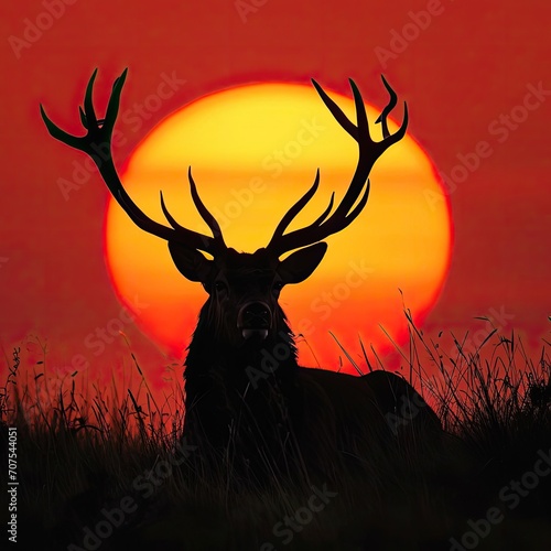 Majestic stag silhouetted against a setting sun