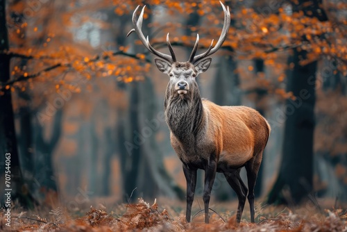 Majestic stag standing alert in the forest Ears perked up © Jelena